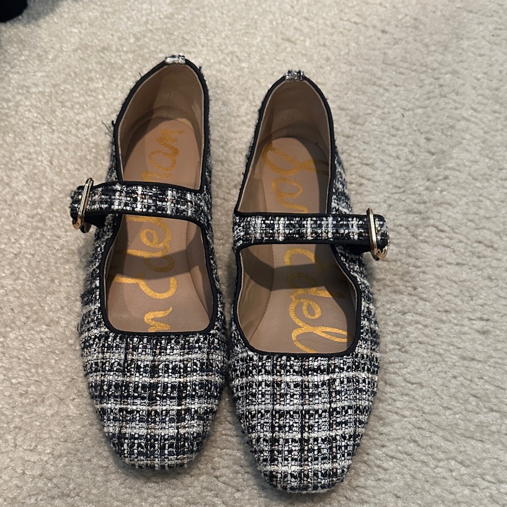 Sam Edelman Black & White Tweed Mary Jane Flats